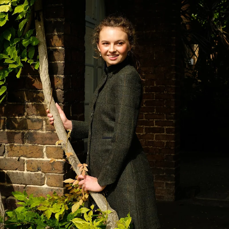 Fitted Tweed Coat in Green Check Pleated Ruffled tiered