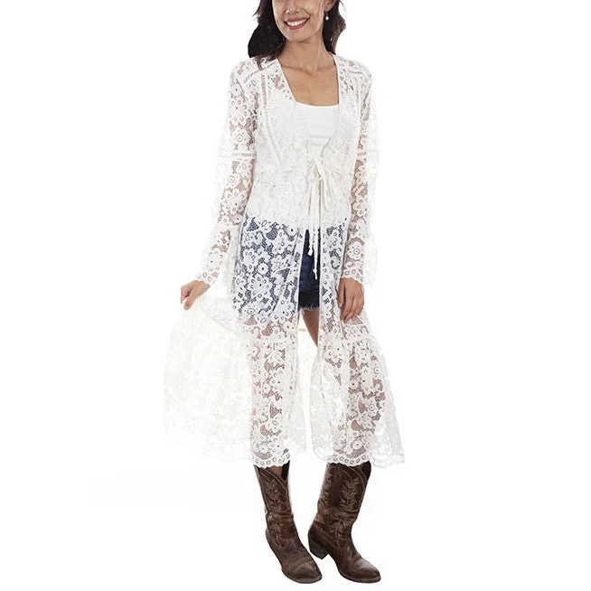 Scully Ladies BOHO Lace Ivory Flare Duster Cardigan HC575 Solid Color Striped Floral Print Scully Ladies BOHO Lace Ivory Flare Duster Cardigan HC575 Solid Color Striped Floral Print