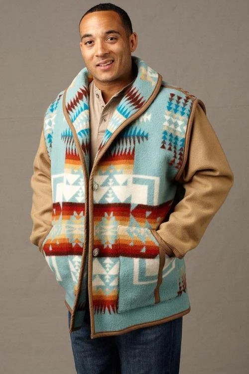 Kraff’s Reversible Wool Car Coat, Chief Joseph Aqua, Plain Sleeves Trench Raincoat Windbreaker Kraff’s Reversible Wool Car Coat, Chief Joseph Aqua, Plain Sleeves Trench Raincoat Windbreaker