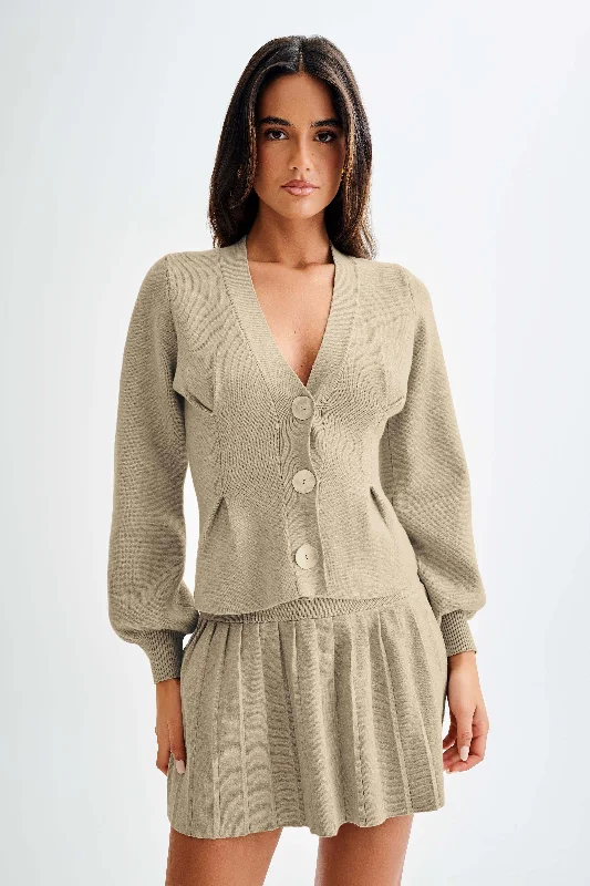 Beverly Knit Cinched Cardigan - Oak Mesh Blend Leather Blend Suede Blend