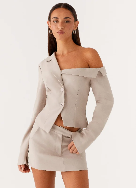 Looking Good Off Shoulder Blazer - Pebble Milan Custom Blazer