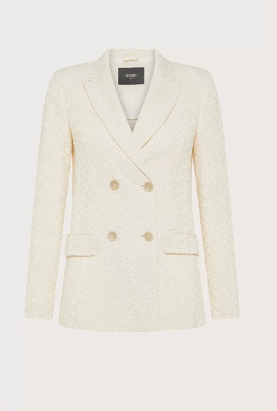 Double-Breasted Blazer with Herringbone Design Summer Women's Jacket