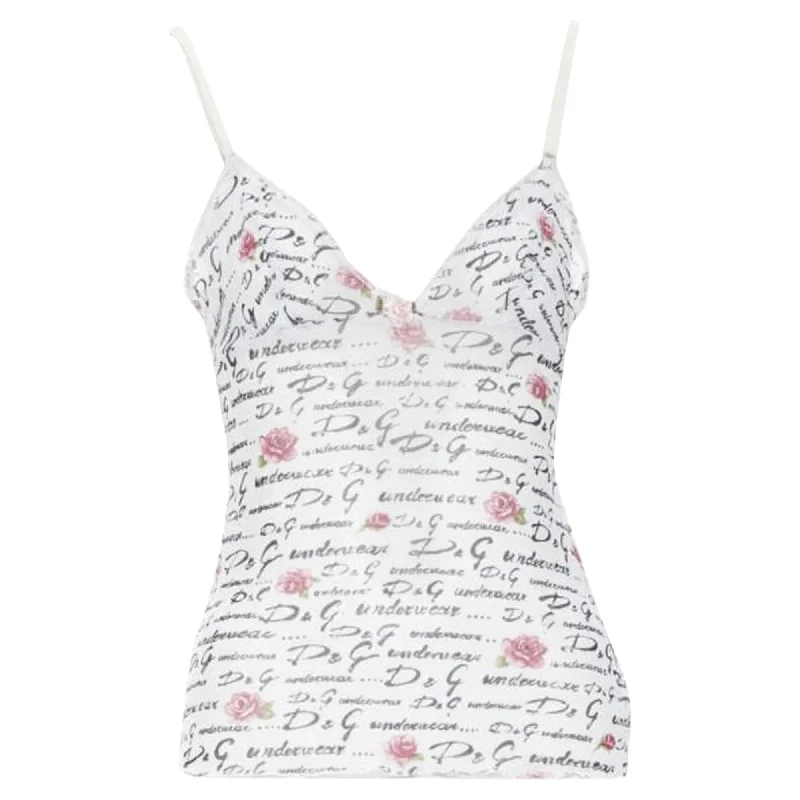 Dolce & Gabbana Underwear logo rose mesh lace cami tank top black tank top