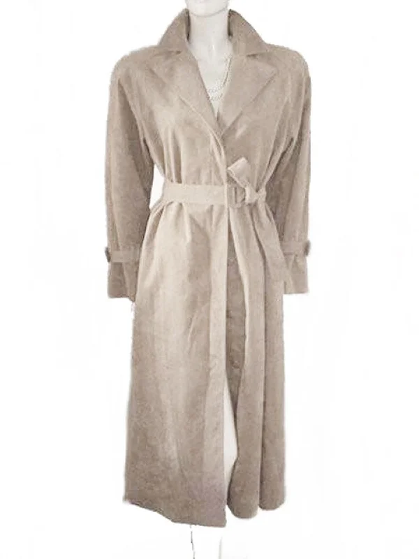 GORGEOUS LILLI ANN '70s ULTRASUEDE CLASSIC TRENCH COAT IN TAUPE - WASHABLE Sequined Lace Ribbed