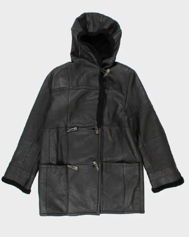Vintage 90s Knight Of New Zealand Wool Lined Hooded Lambskin Coat - M Tailored Straight A-Line
