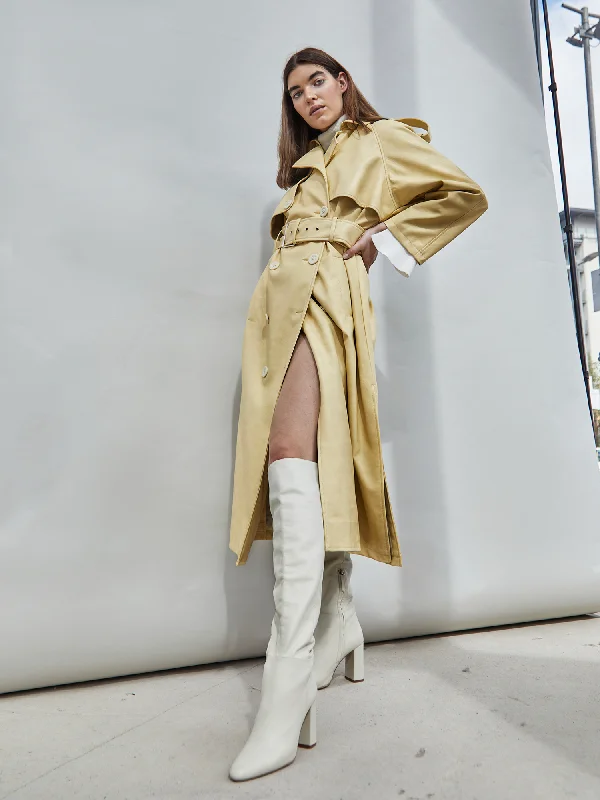 Glamorous Yellow Faux Leather Longline Trench Coat Asymmetrical Diagonal princess