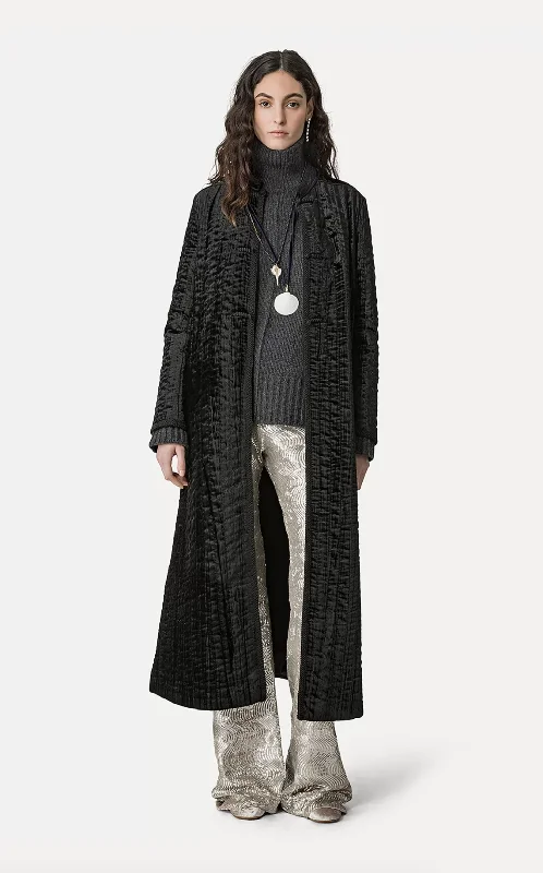 Quilted Pleated Velvet Coat Shawl Collar Notch Collar Lapel Collar