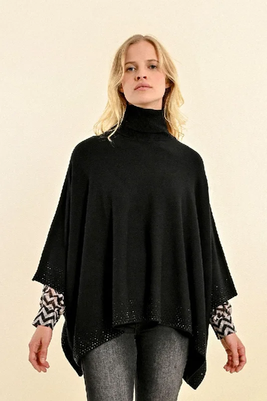 KNITTED PONCHO SWEATER - BLACK Neon Metallic Matte