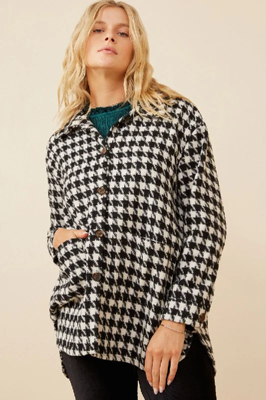 Houndstooth Front Pocket Button Detail Coat Front Pockets Side Pockets Patch Pockets Houndstooth Front Pocket Button Detail Coat Front Pockets Side Pockets Patch Pockets