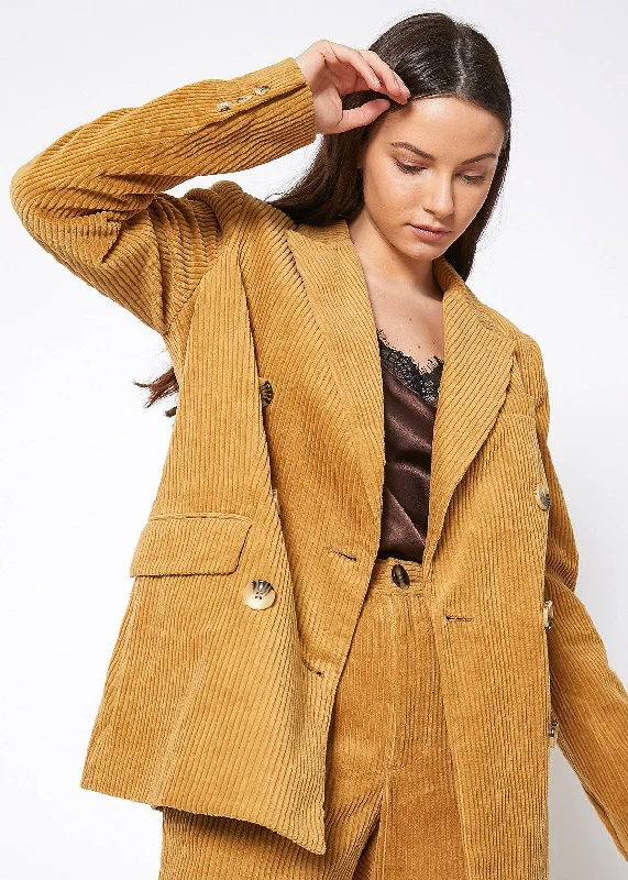 Pleione Women's Corduroy Double Breasted Blazer in Dijon Women's Handmade Blazer