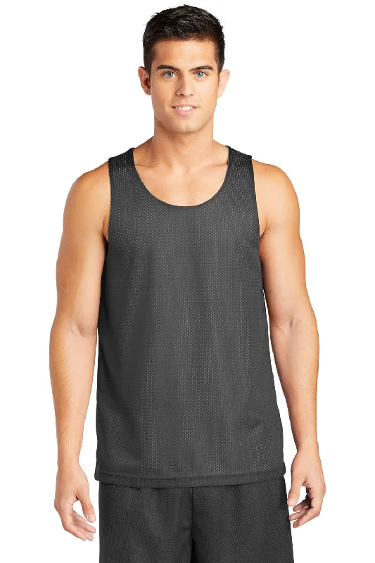 Sport-Tek Mens Reversible Mesh Moisture Wicking Tank Top - Iron Grey - Closeout scoop neck tank
