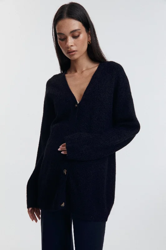 Fluffy Cardigan (Dark Navy) Silk Blend Satin Velvet