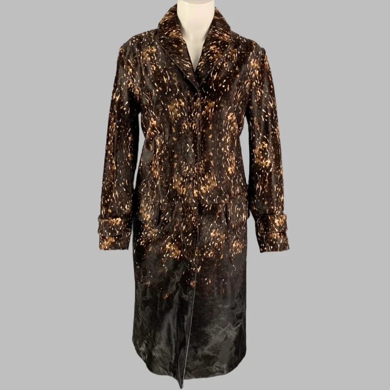 BURBERRY PRORSUM Pre-Fall 2013 Size 8 Brown & Tan Calf Hair Animal Print Coat Trapeze Tunic Caftan BURBERRY PRORSUM Pre-Fall 2013 Size 8 Brown & Tan Calf Hair Animal Print Coat Trapeze Tunic Caftan