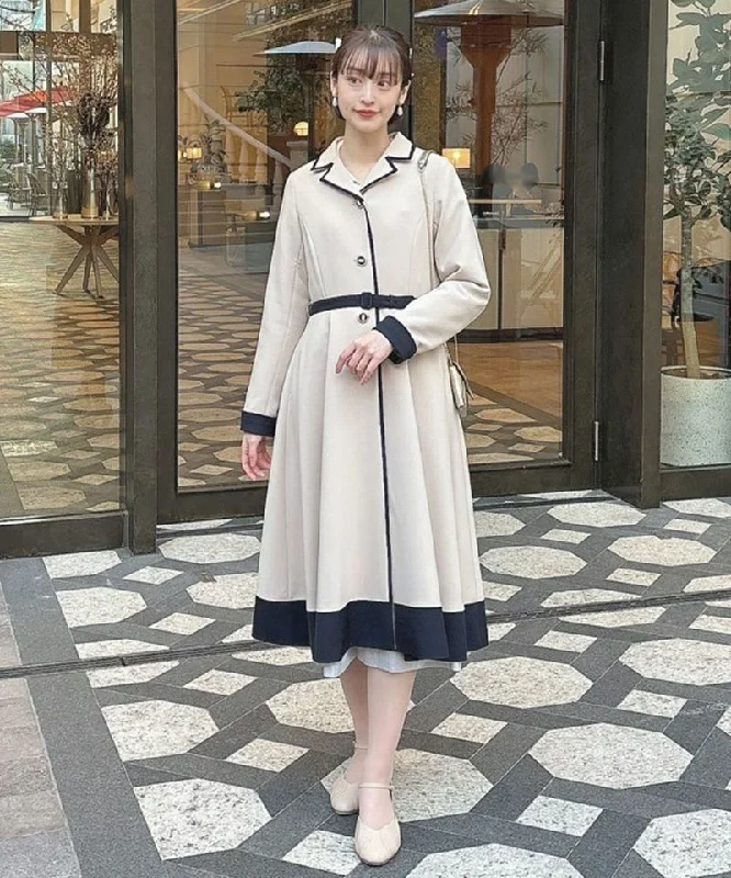 Cameo Button Bicolor Coat Three-Quarter Sleeve Elbow Sleeve Wrist Sleeve