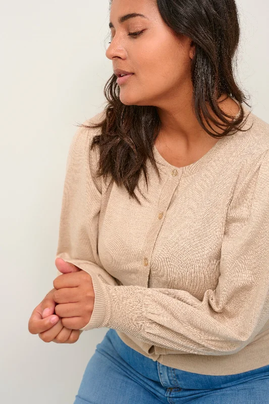 elegant beige cardigan met pofmouwen Plaid Cardigan Polka Dot Checkered