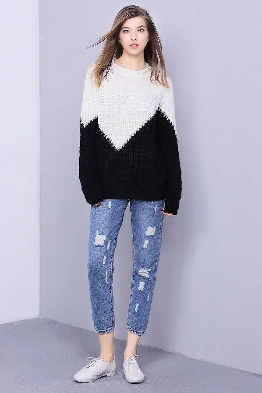 Oversized Contrast Sweater Transparent Opaque Sheer