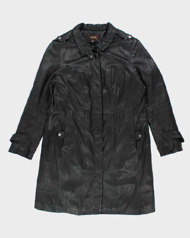Vintage Danier Long Black Leather Coat - XL Shawl Collar Notch Collar Lapel Collar