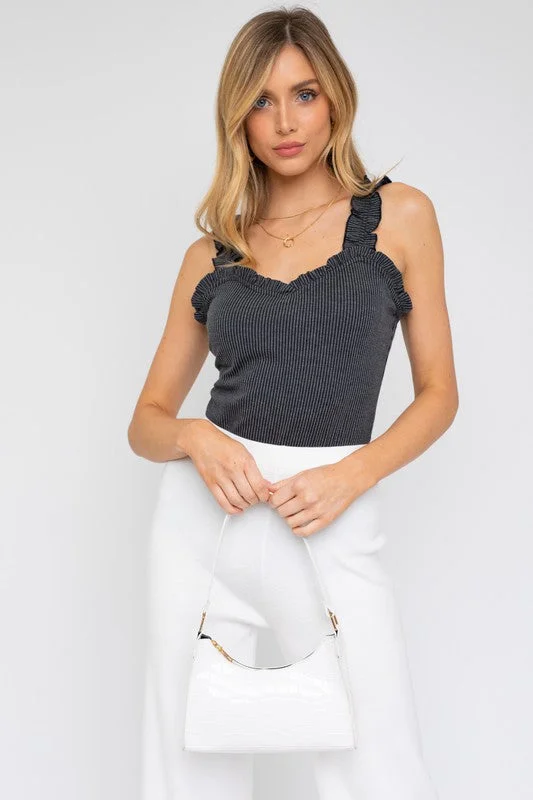 Ruffle Ribbed Tank Top Bodysuit stylish tank top