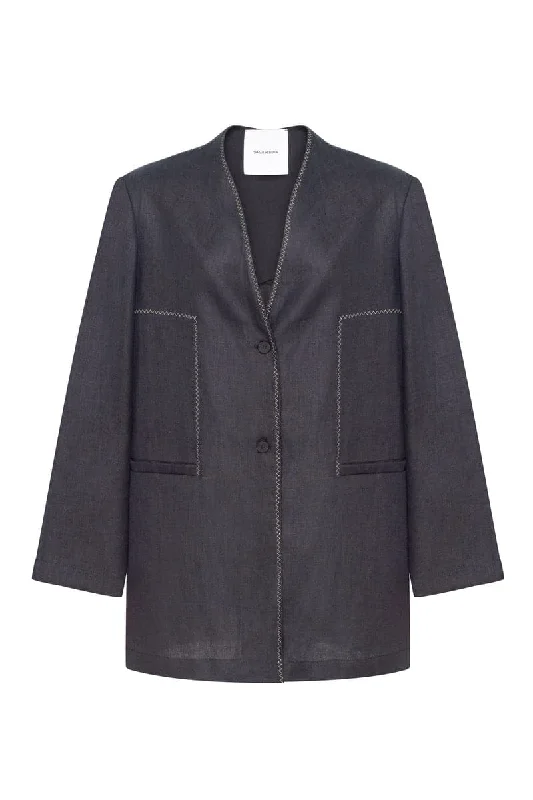 BLACK OVERSIZED SINGLE-BREASTED BLAZER Women's Custom Jacket
