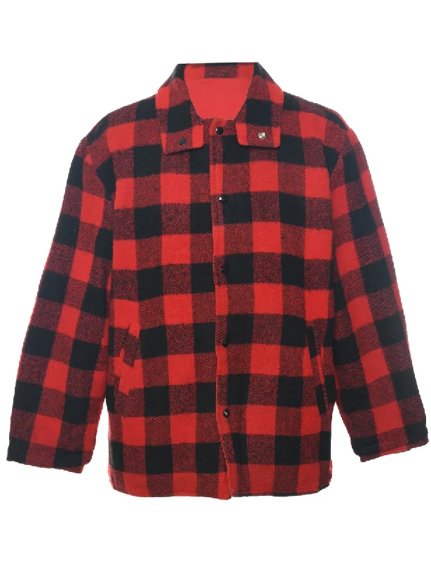 Checked Black & Red Classic Workwear Jacket - L Jacket Blazer Coat