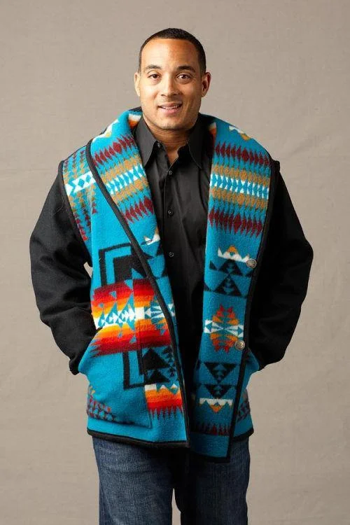 Kraff's Reversible Wool Car Coat, Chief Joseph Turquoise, Black Melton Sleeves Turtleneck Wrap Cape Kraff's Reversible Wool Car Coat, Chief Joseph Turquoise, Black Melton Sleeves Turtleneck Wrap Cape