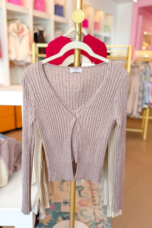 Mocha Ribbed Front Tie Sweater Ribbed Striped Patterned