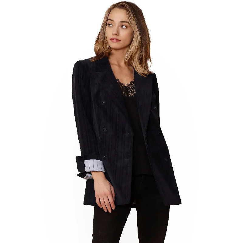 Women's Corduroy Double Breasted Blazer in Midnight Women's Elegant Blazer