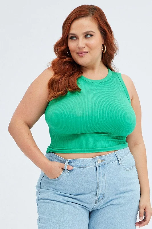 Green Crew Neck Sleeveless Seamless Tank Top fitness tank top