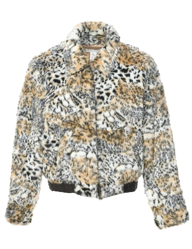 Leopard Print Faux Fur Jacket - L Denim Jacket Leather Jacket Suede Jacket