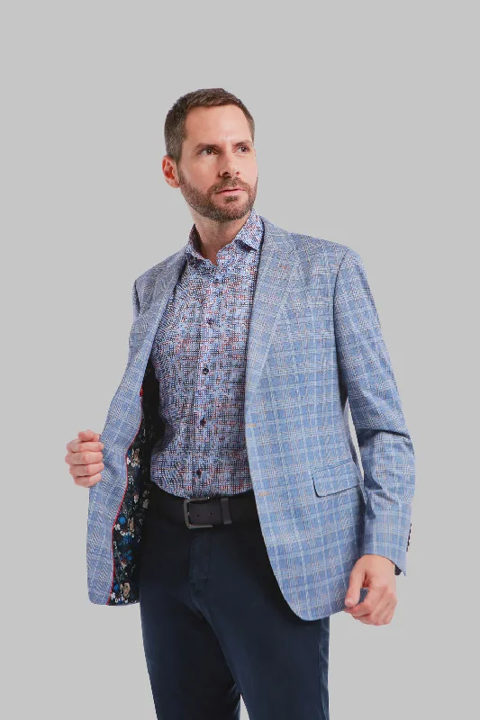 7 Downie Street WEYBURN Blue Plaid Stretch Blazer Women's Pencil Blazer