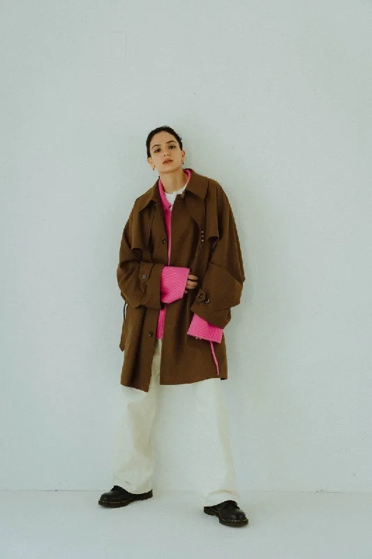 3way Dolman Trench Coat/Khakibrown empire Basque Peplum