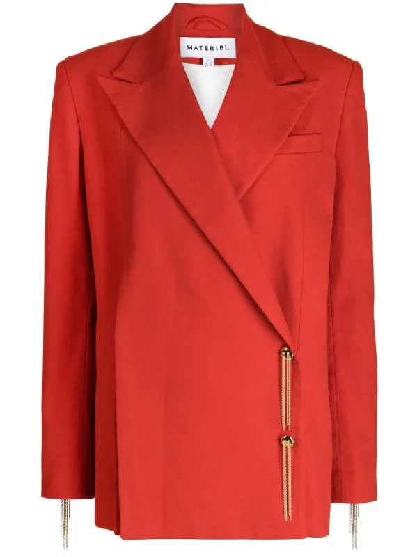 CHAIN-FRINGE W/ SLITS ASYMMETRIC BLAZER Women's Adventure Blazer