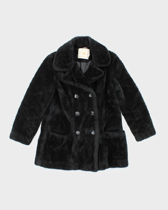 Vintage 70s White Stag Black Faux Fur Coat - L Trench Raincoat Windbreaker