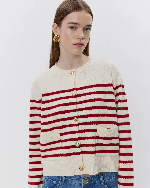 ELICASW CARDIGAN - Red Striped Tailored Straight A-Line