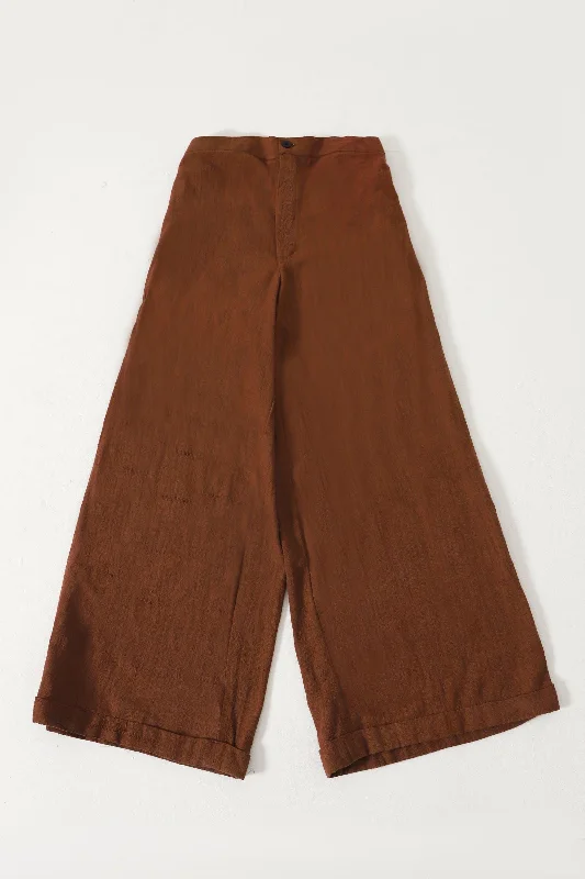 BROWN HANDWOVEN FLARED TROUSERS Trousers Sale Discount