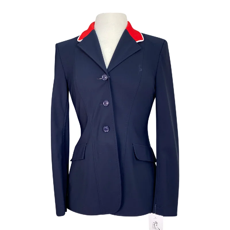 Grand Prix EQJ Classic Show Coat in Navy/Red - Women's 10R (US 4) Buttoned Zippered Snapped Grand Prix EQJ Classic Show Coat in Navy/Red - Women's 10R (US 4) Buttoned Zippered Snapped
