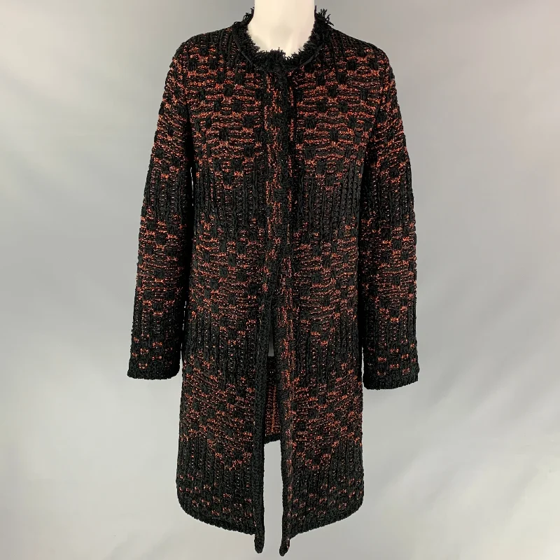 M MISSONI Size 6 Black & Red Acrylic Blend Metallic Coat Striped Polka Dot Solid