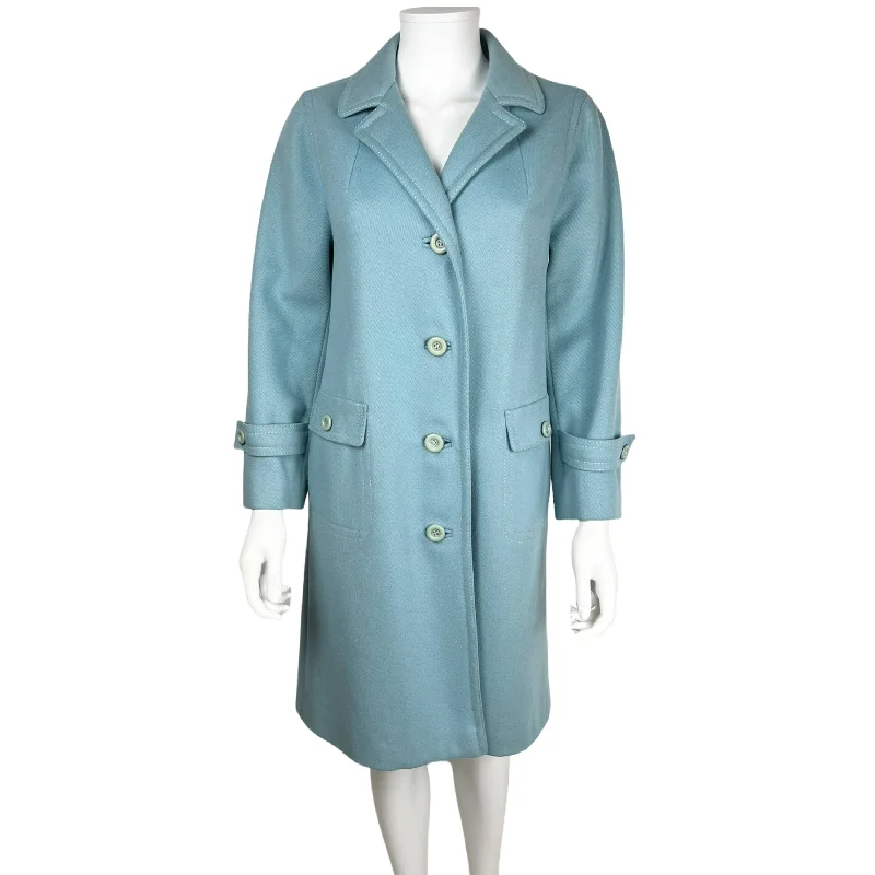 Vintage 1970s Blue Wool Coat Made in France Ladies M Asymmetrical Collar Hooded Zippered Vintage 1970s Blue Wool Coat Made in France Ladies M Asymmetrical Collar Hooded Zippered