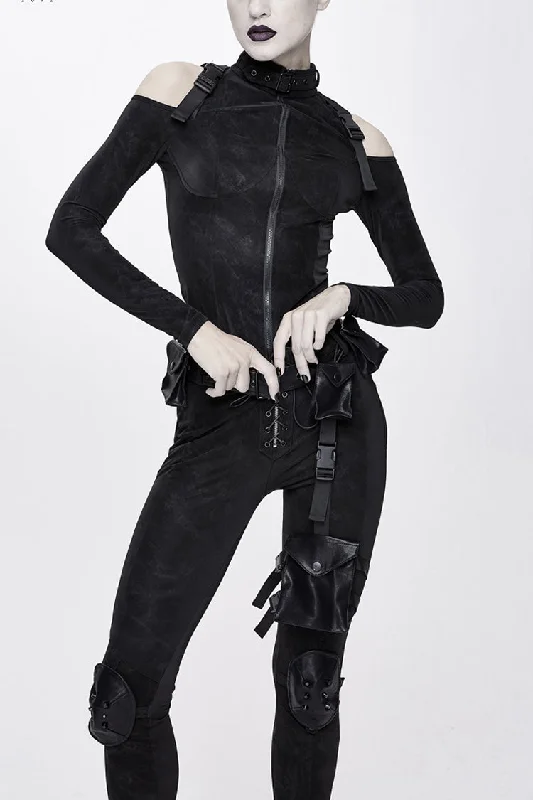 Black Hasp Knitted Collar Off-Shoulder Ribbon Irregular Floral Pattern Stretch Women's Punk Coat Mesh Canvas Denim Black Hasp Knitted Collar Off-Shoulder Ribbon Irregular Floral Pattern Stretch Women's Punk Coat Mesh Canvas Denim