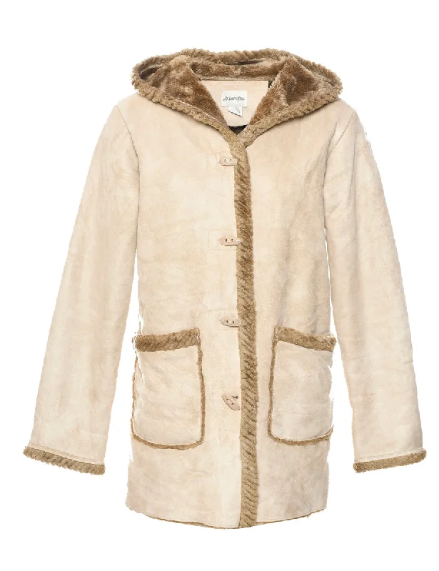 Light Brown Faux Shearling Suede Jacket - M Knit Fabric Woven Fabric Fleece Fabric