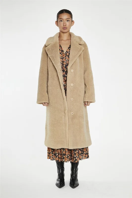 Beige Teddy-Fur Longline-Coat Cardigan Sweater Pullover