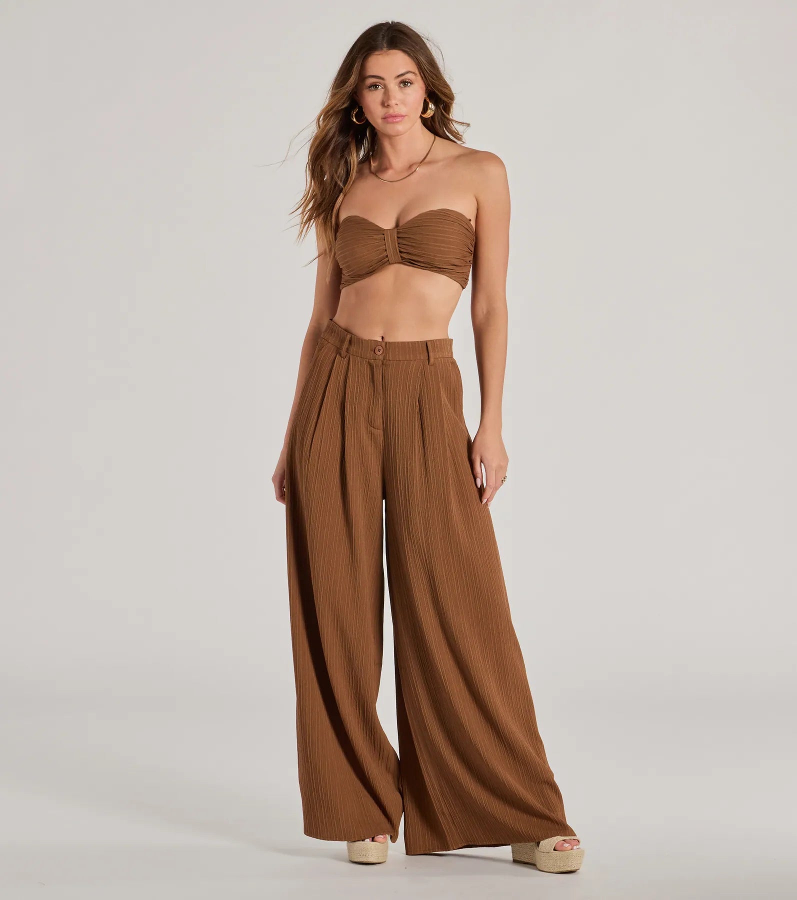 Endless Vacay High Rise Wide-Leg Trouser Pants Trousers Flared Retro