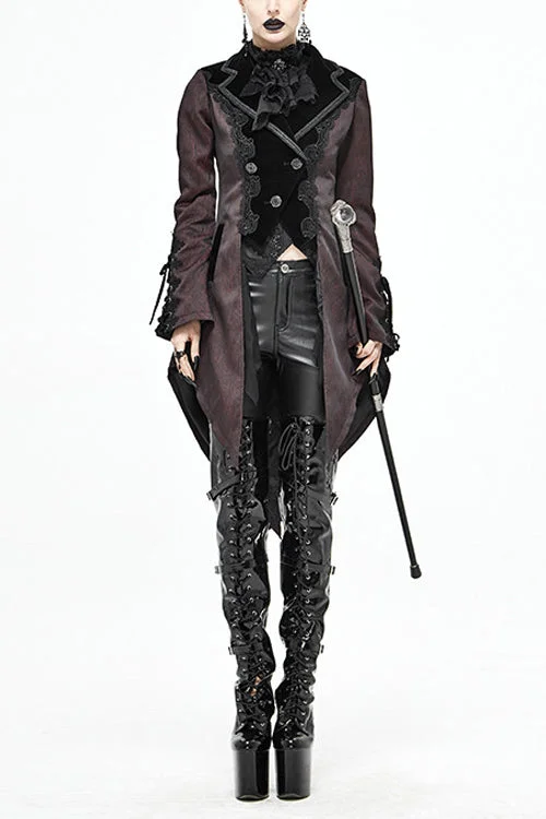 Red And Black Wavy Stripes Jacquard Long Fake Two Pieces Womens Gothic Coat Jersey Tulle Batik Red And Black Wavy Stripes Jacquard Long Fake Two Pieces Womens Gothic Coat Jersey Tulle Batik