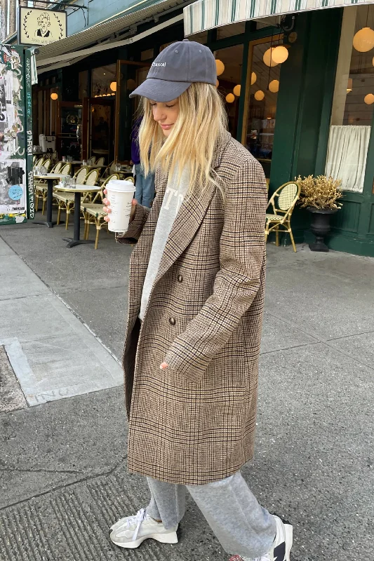 PLAID WOOL BLEND DOUBLE-BREASTED COAT Fleece Down Feather