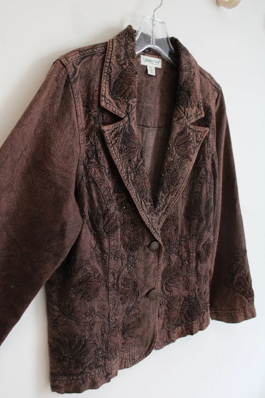 Coldwater Creek Beaded Brown Blazer | 10 Petite Women's Custom Jacket