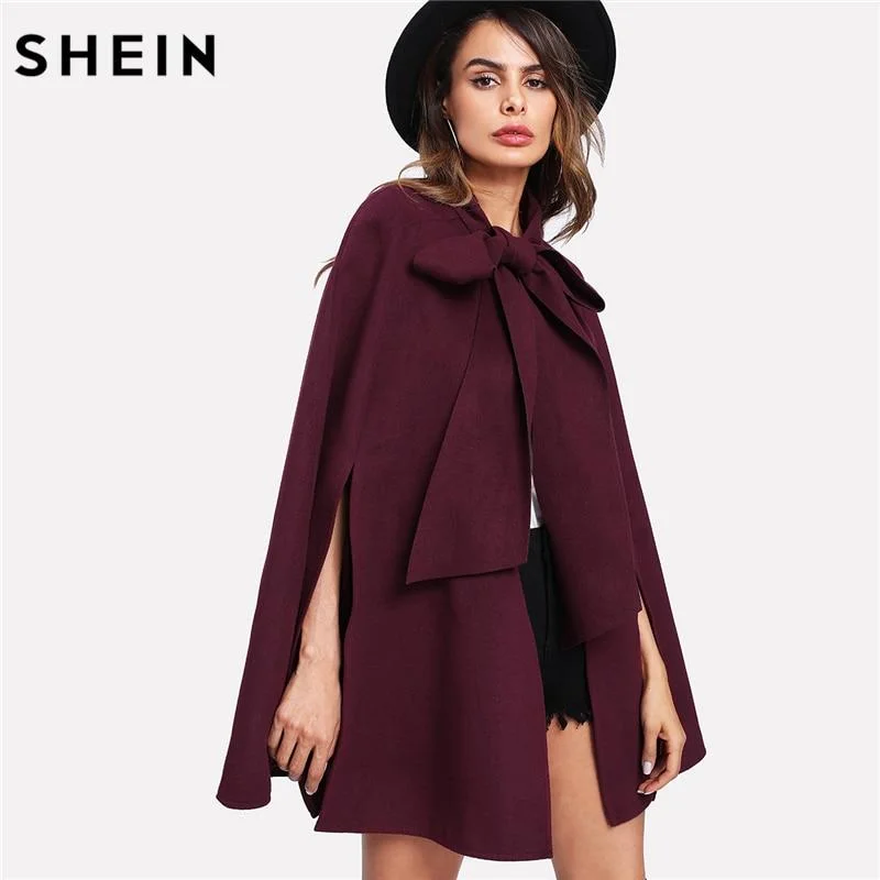 SHEIN Elegant Woman Fall Coat Korean Fashion Clothing for Womens Burgundy Long Sleeve Slit Back Tied Front Cape Coat Lapel Coat Peter Pan Collar Coat Cowl Neck Coat SHEIN Elegant Woman Fall Coat Korean Fashion Clothing for Womens Burgundy Long Sleeve Slit Back Tied Front Cape Coat Lapel Coat Peter Pan Collar Coat Cowl Neck Coat
