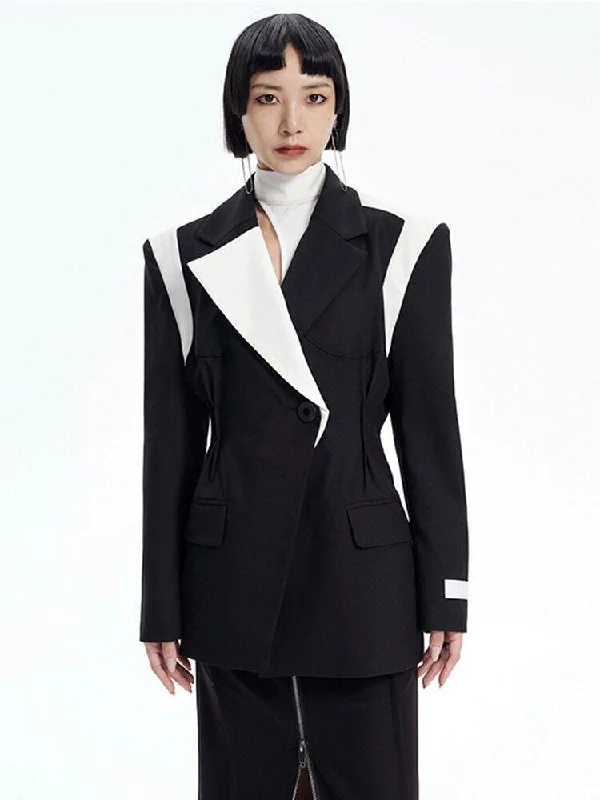 Single Button Color Block Blazer Women's Classic Blazer