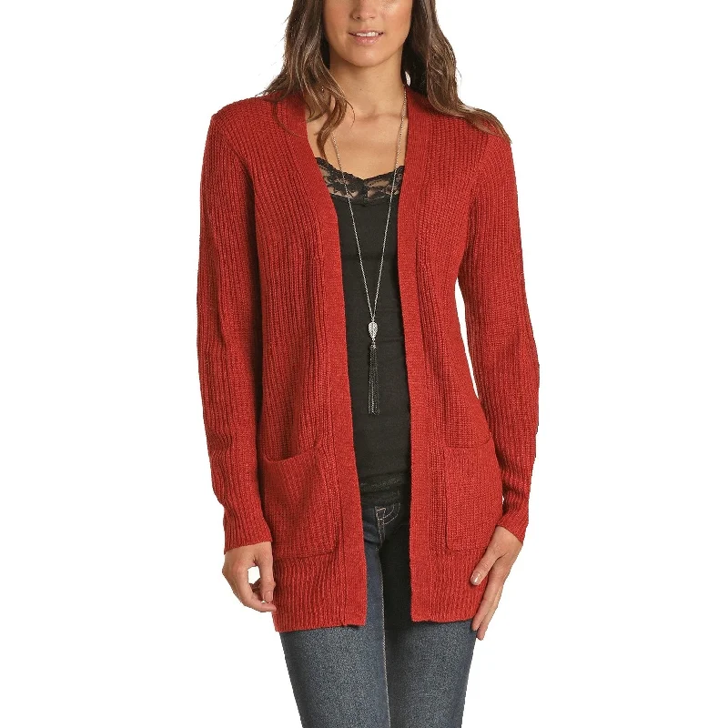 Panhandle Ladies Mini Cable Knit Burnt Orange Cardigan J8-1339-91 Boat Neck Shawl Collar Notched Collar Panhandle Ladies Mini Cable Knit Burnt Orange Cardigan J8-1339-91 Boat Neck Shawl Collar Notched Collar
