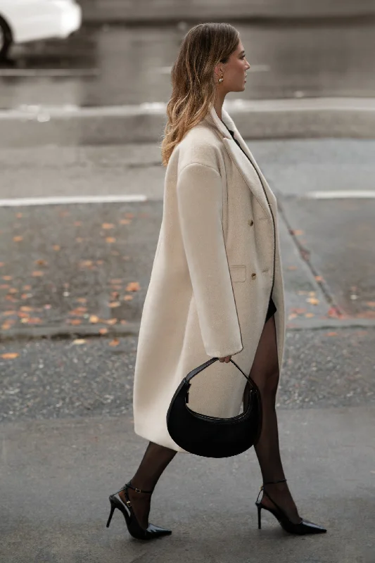 WOOL-BLEND DOUBLE-BREASTED COAT Buttoned Zippered Snapped