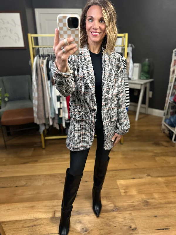 Where Things Are Going Plaid Pocket Blazer - Black Combo Women's Fashion Blazer